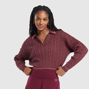 Gymshark REST DAY CABLE KNIT PULLOVER size S red NWT